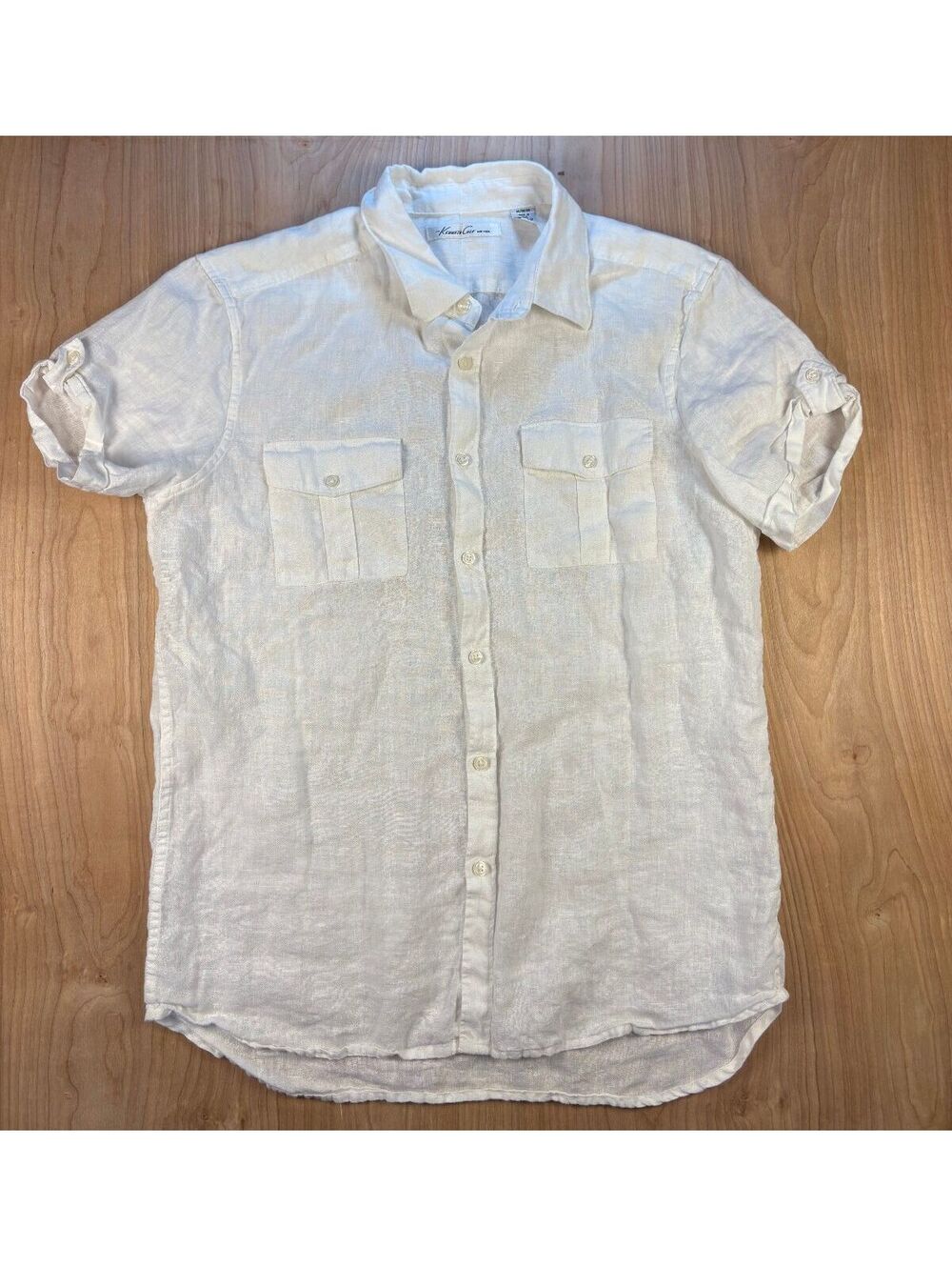 Vintage 90s Kenneth Cole 100% Linen button up shirt short sleeve pockets light